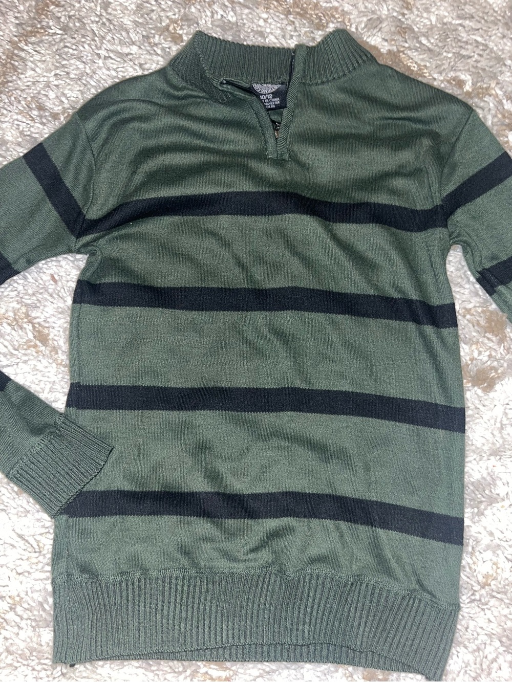 mecca Olive Green and Black Striped Quarter-Zip Sweater
